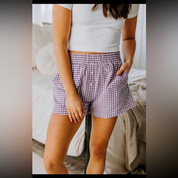 ANNIEWEAR Pants - ANNIEWEAR Checkered Shorts Purple White Side Pockets Oversized Womens Size Large